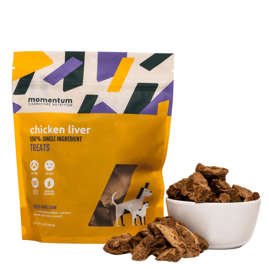 Momentum freeze-dried chicken liver treats for dogs and cats single ingredient high protein