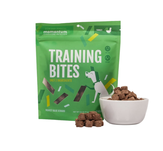 Momentum freeze-dried turkey training bites for dogs and cats bag with turkey gizzard and heart treats