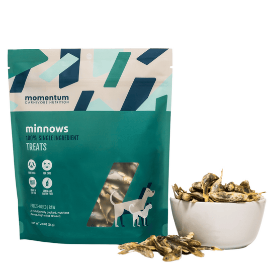 Momentum freeze-dried minnow treats for dogs and cats single ingredient omega-3 high protein