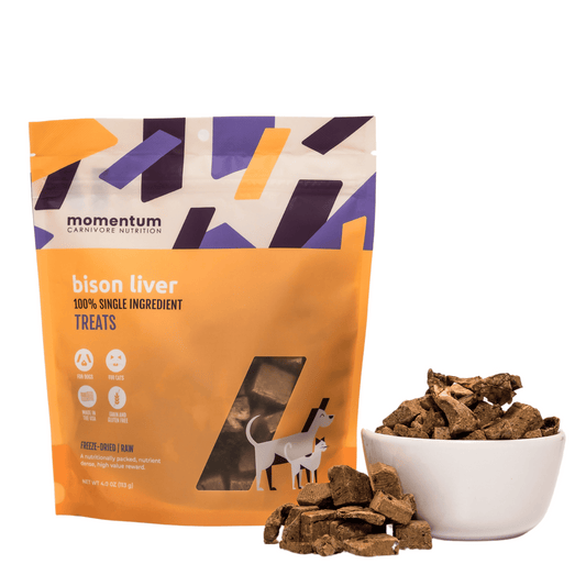 Momentum freeze-dried bison liver treats for dogs and cats single ingredient high protein