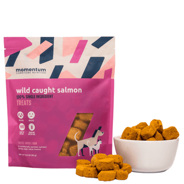 Momentum freeze-dried wild caught salmon treats for dogs and cats single ingredient omega-3