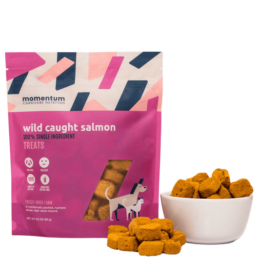 Momentum freeze-dried wild caught salmon treats for dogs and cats single ingredient omega-3