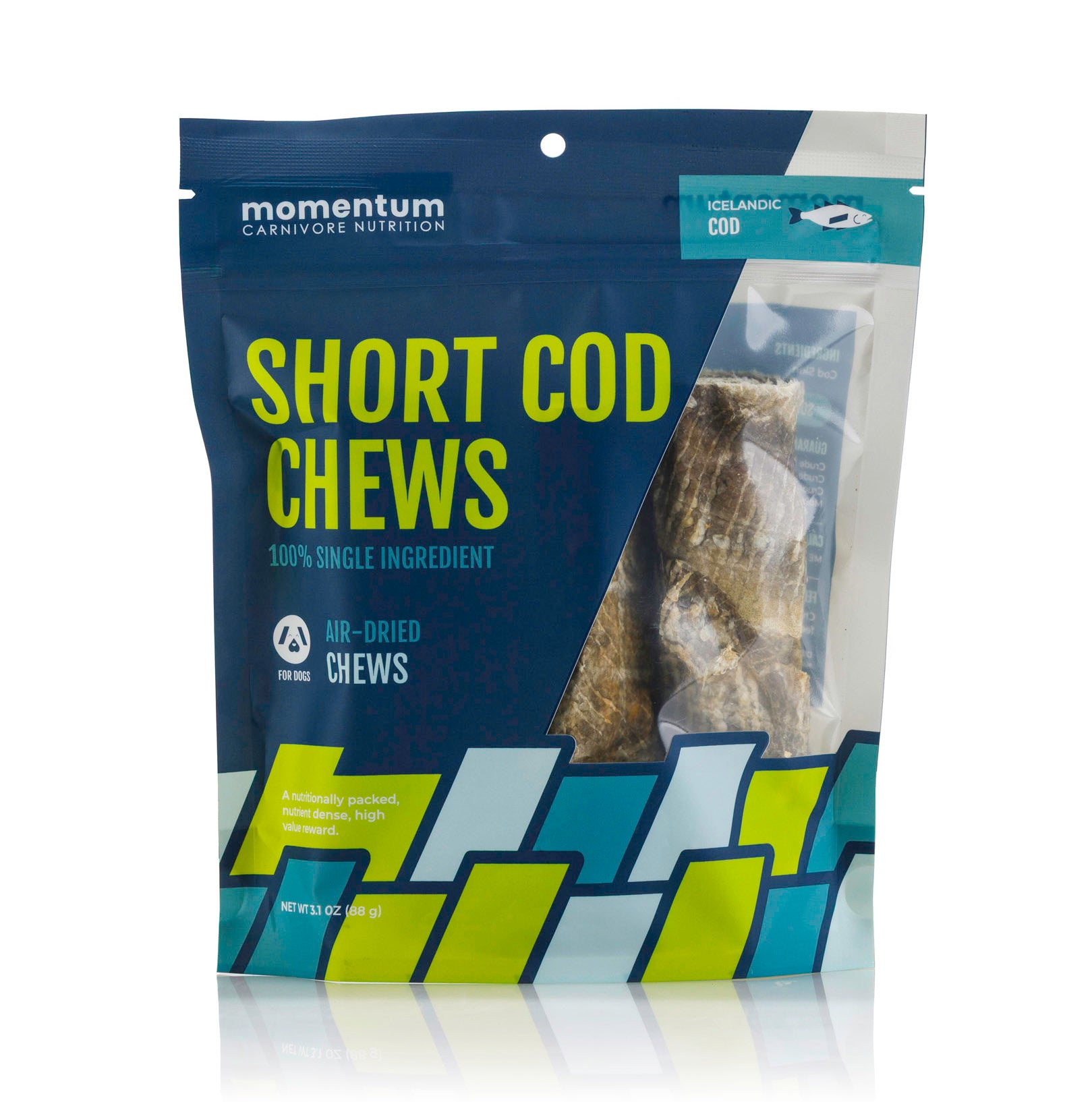 Momentum short cod chews single ingredient wild-caught cod dog chew air-dried