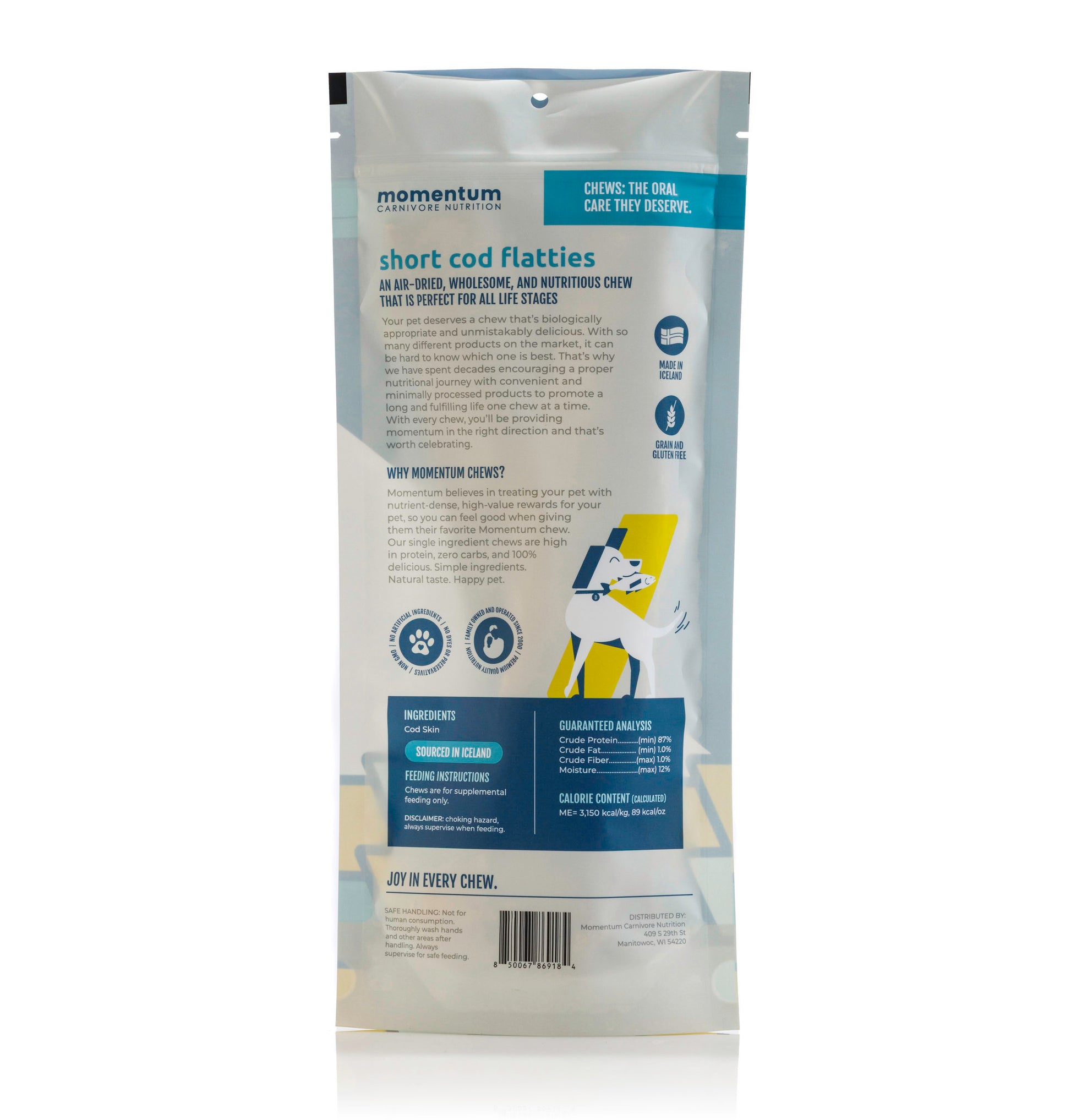 Momentum Carnivore Nutrition air-dried short cod flatties for dogs single ingredient
