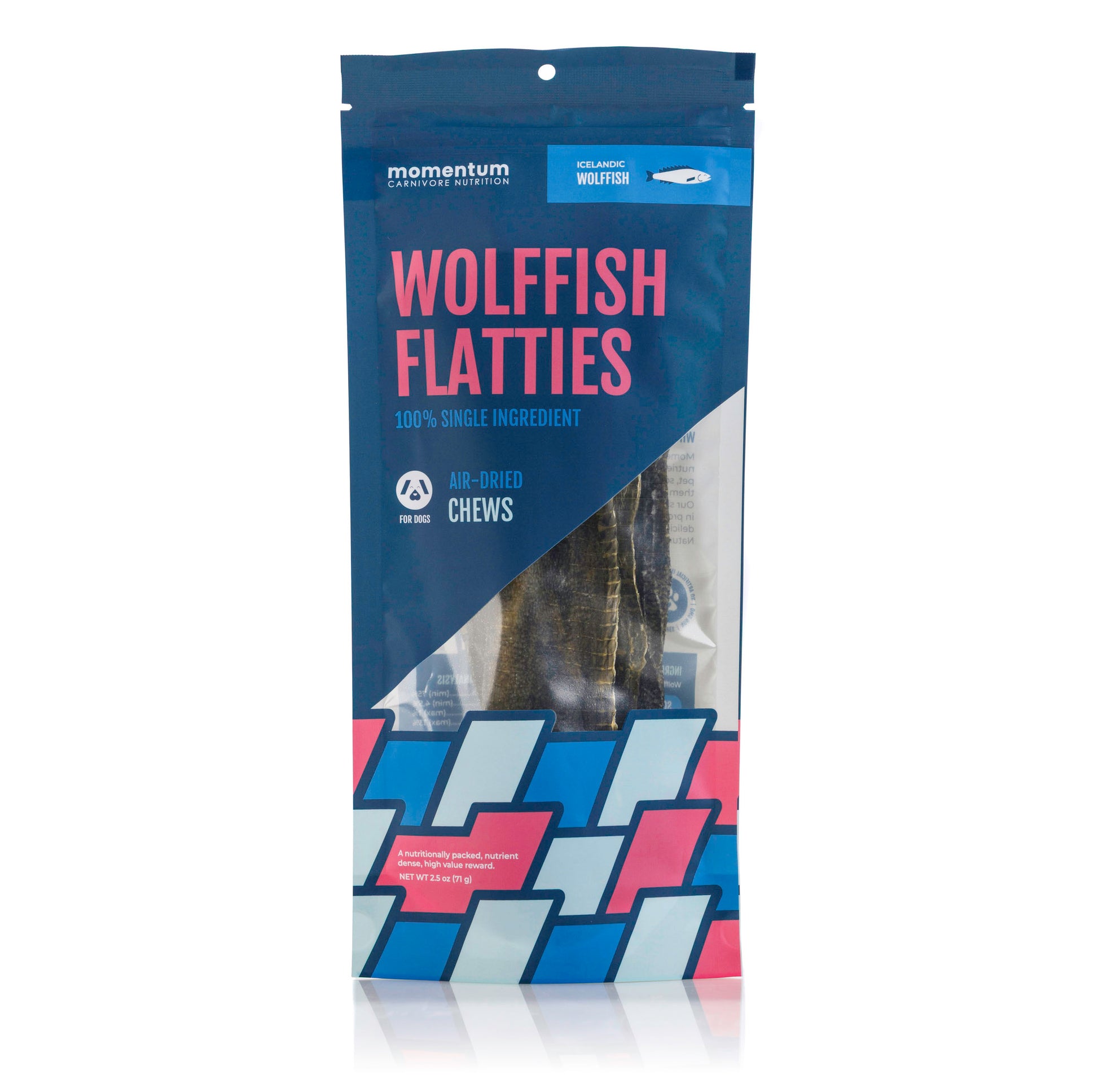 Momentum wolffish flatties single ingredient wild-caught Icelandic wolffish dog chew air-dried