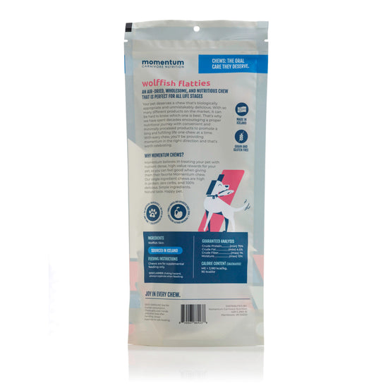 Momentum Carnivore Nutrition air-dried wolffish flatties for dogs single ingredient novel protein
