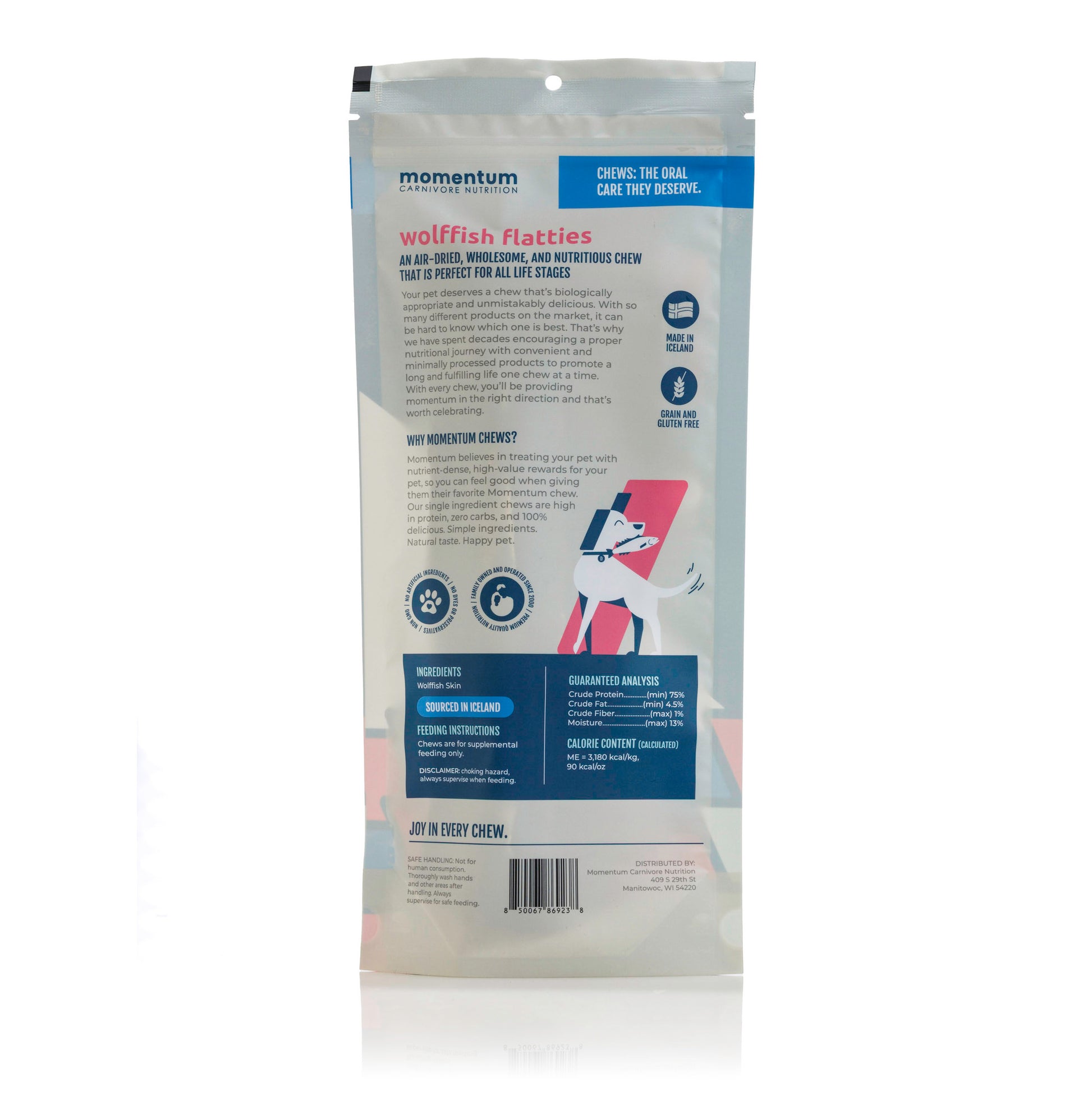 Momentum Carnivore Nutrition air-dried wolffish flatties for dogs single ingredient novel protein