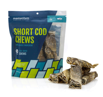 Momentum air-dried short cod chews for dogs single ingredient wild-caught Icelandic cod high-protein