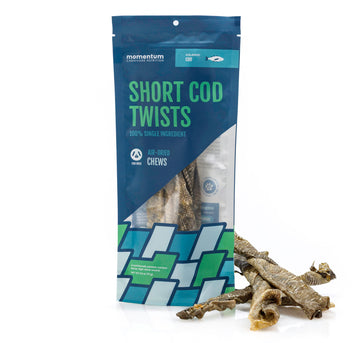 Momentum air-dried short cod twists for dogs single ingredient wild-caught Icelandic cod high-protein