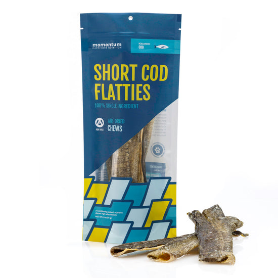 Momentum air-dried short cod flatties for dogs single ingredient wild-caught Icelandic cod high-protein