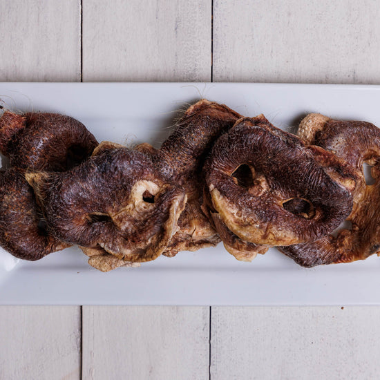 Single ingredient freeze-dried pig snout dog chews bulk bag dense cartilage joint support collagen