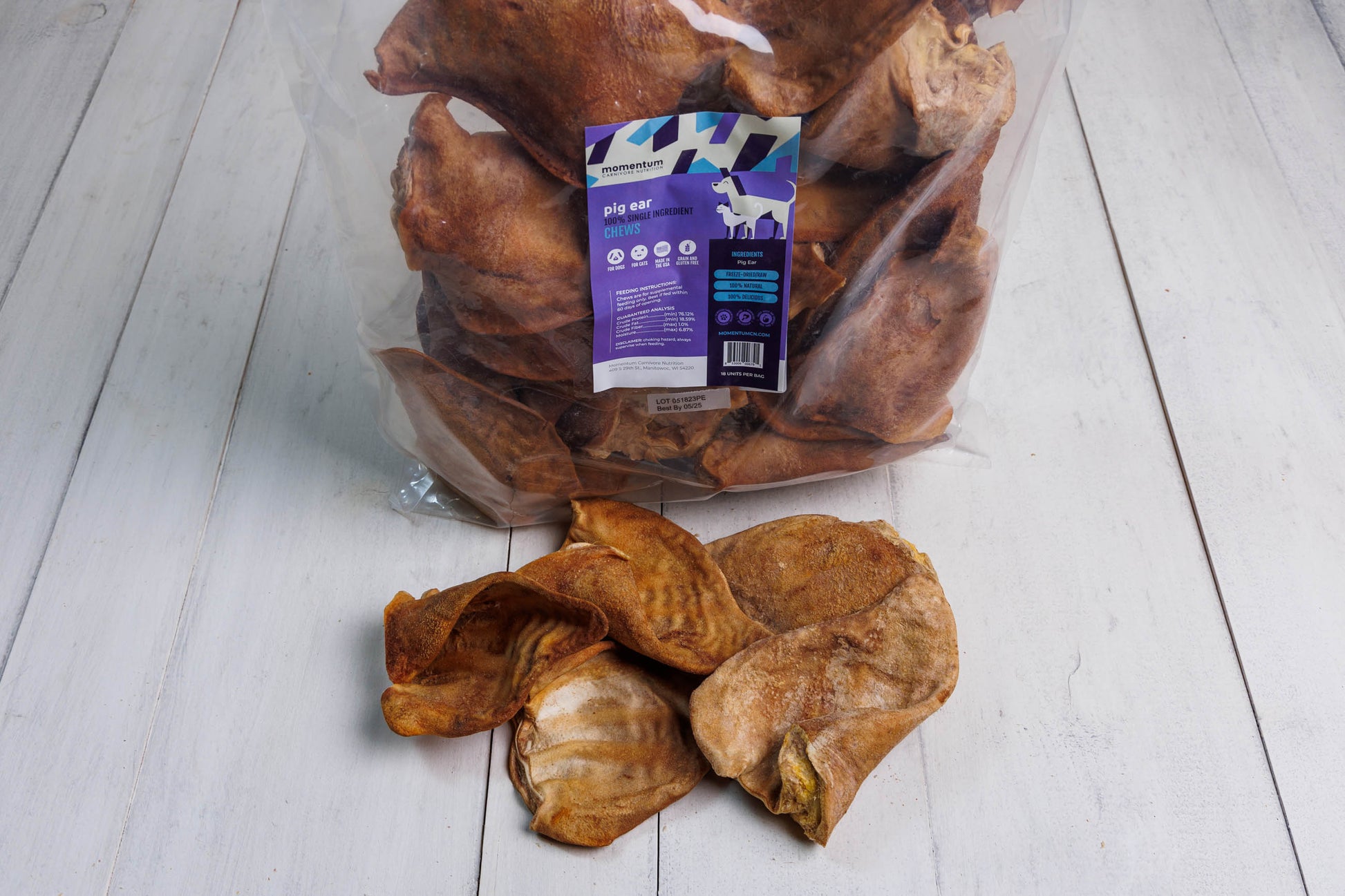 Momentum freeze-dried pig ear bulk chews 18 count grain-free glucosamine chondroitin